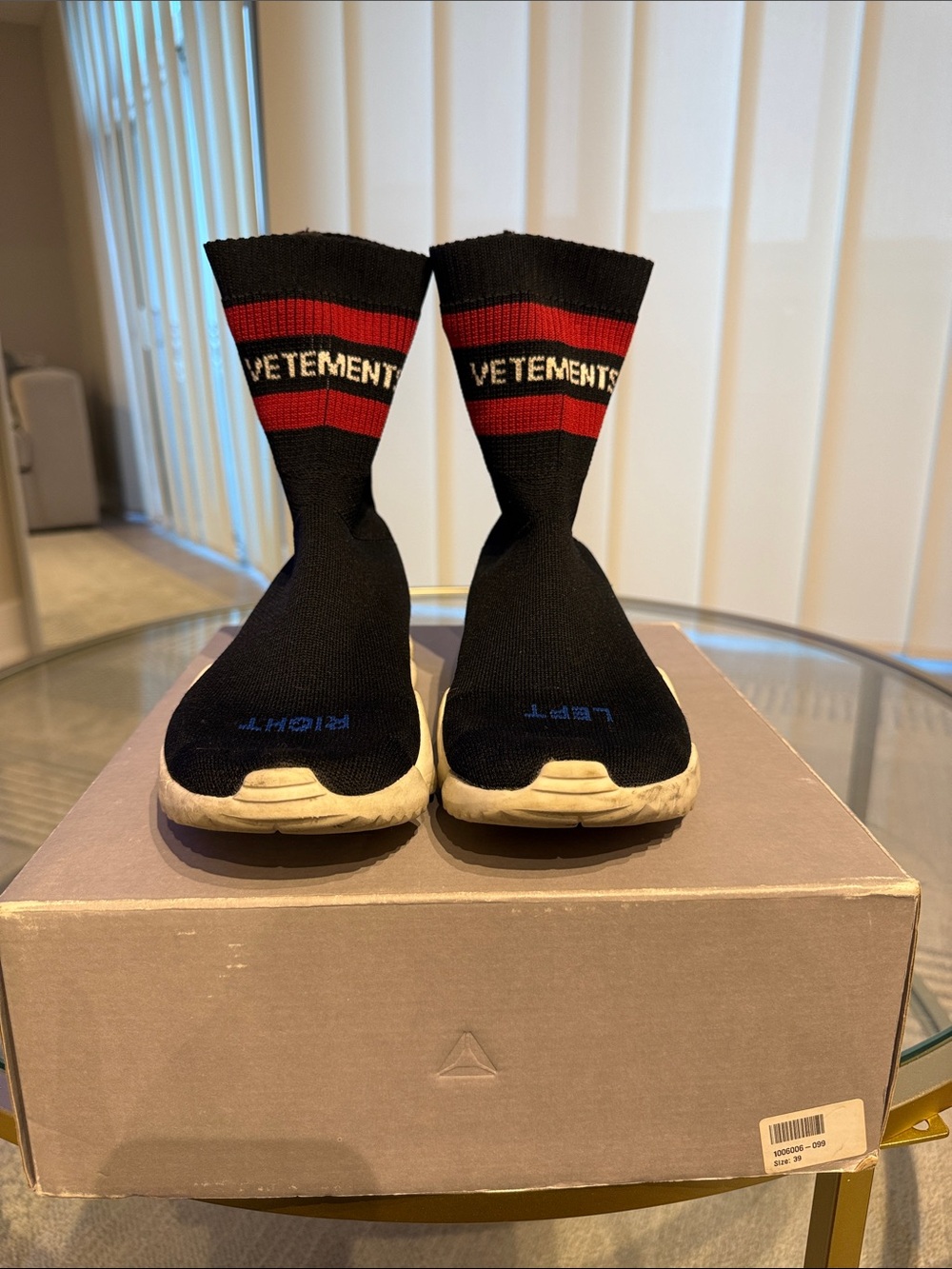 Vetements Black and Red Stretch Knit Sock Sneakers